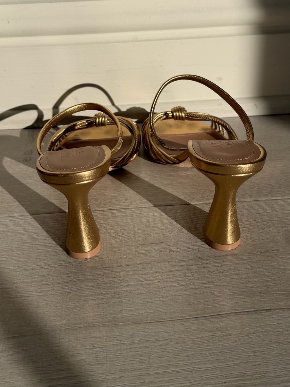 Malone Souliers Metallic Gold Knotted Strappy Heels - Picture 8 of 12